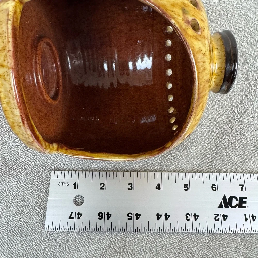 VTG Anton Lang Studios Red Clay Pottery Candle Holder w/ Handle Floral Germany